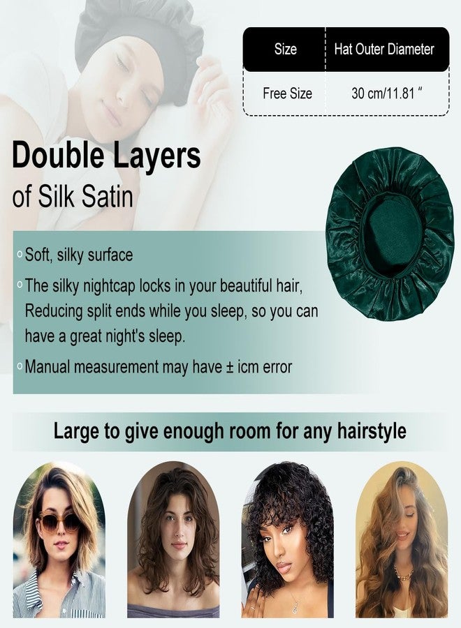 Merdia 2 PCS Satin Hair Bonnet for Women | Elastic and Reusable Shower Hair Caps | Satin Bonnet for Sleeping Women, Shower Caps | Double Layers Hair Cap | Environmental Protection | 11.8 Inches, Dark Green - Image 4